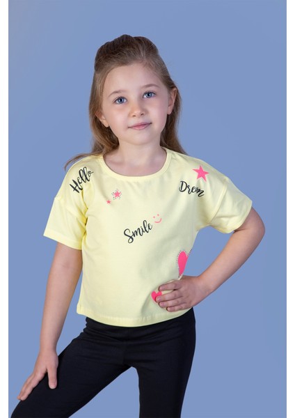 Toontoy Kız Çocuk Crop Model Neon Baskılı Tişört
