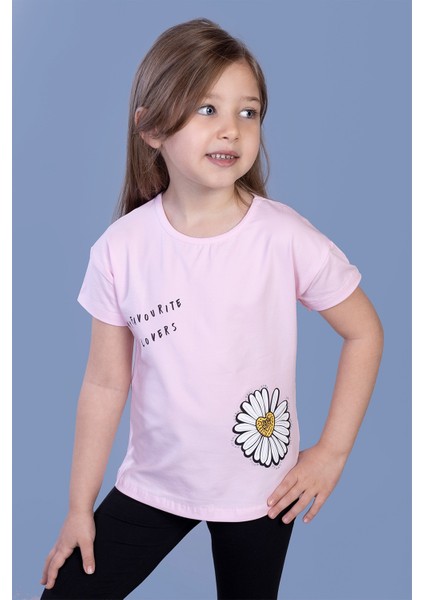 Toontoy Kız Çocuk Papatya Baskılı Tişört