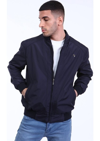 Lacivert Klasik Yakasız Mevsimlik Mont