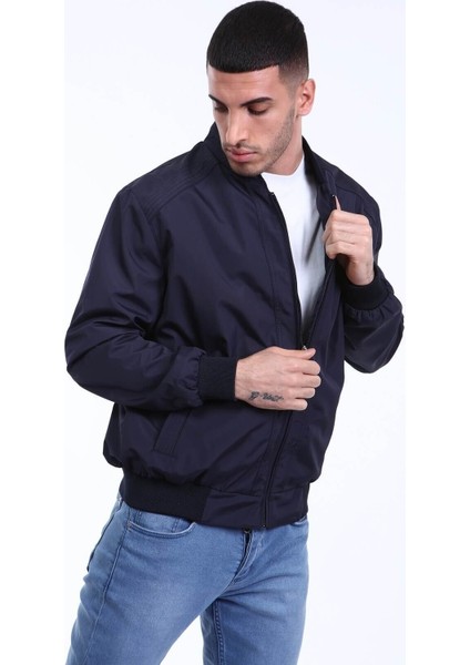 Lacivert Klasik Yakasız Mevsimlik Mont modelleri