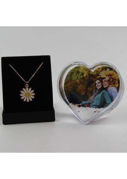 Kar Küresi Kalpli % Papatya Kolye Altın Kaplama Özel Kutulu Set Hediye fırsatları