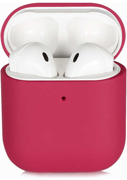 - Apple Airpods - Kılıf Darbelere Karşı Dayanıklı Silk Silikon Kılıf - Pembe Koyu
