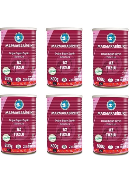 Az Tuzlu Salamura Siyah Zeytin Teneke (L) 800 gr - 6'lı