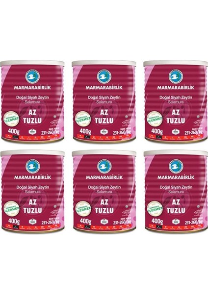 Az Tuzlu Salamura Siyah Zeytin Teneke (L) 400 gr - 6'lı