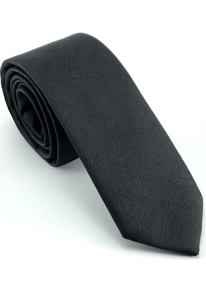 Siyah Şal Desen Slim Kravat