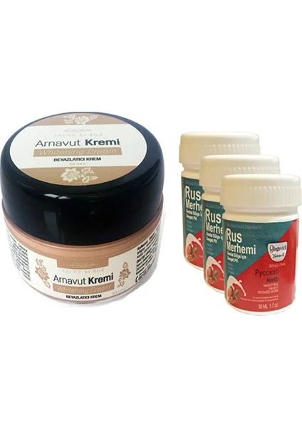 Three Brand Whitening Cream 50 ml Arnavut Kremi  1 Adet + Rus Merhemi Genital Bölge Kremi 50 ml 3 Adet