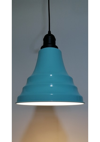 Retro,rustik,vintage 1xe27 duylu Turkuaz Içi Beyaz Tekli Metal Sarkıt Çap: 23CM