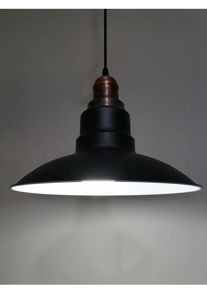 retro,vintage mutfak,oda,otel,cafeler için siyah 1xe27 metal sarkıt avize çap:30cm