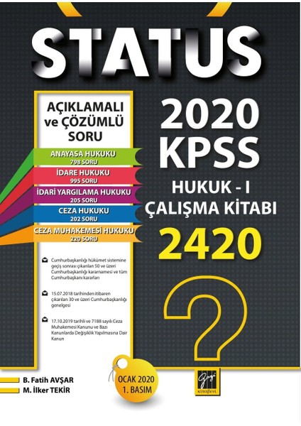 Status 2020 Kpss Hukuk - 1 Çalışma Kitabı - B. Fatih Avşar