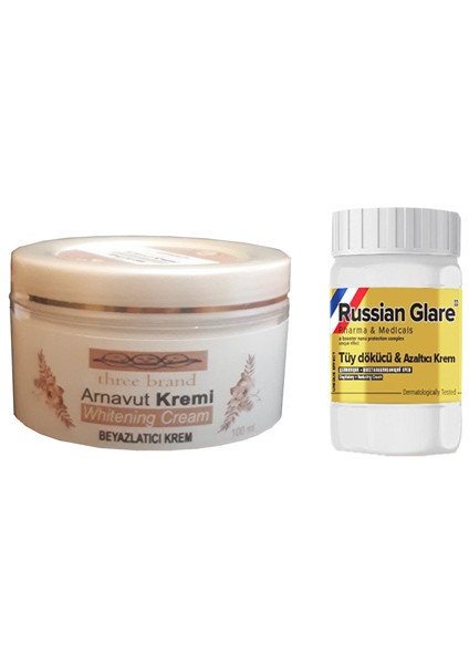 Whitening Cream 100 ml Arnavut Kremi Aklık Kremi + Russıan Glare Tüy Dökücü Azaltıcı Merhem 50 ml 1