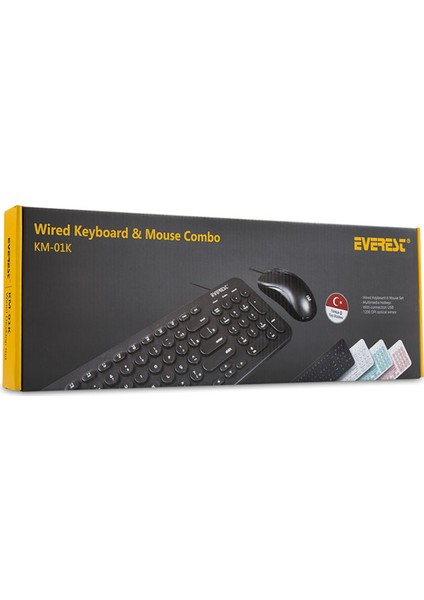 KM-01K Beyaz USB Yuvarlak Tuşlu 3D Mouse Combo Türkçe Klavye + Mouse Set