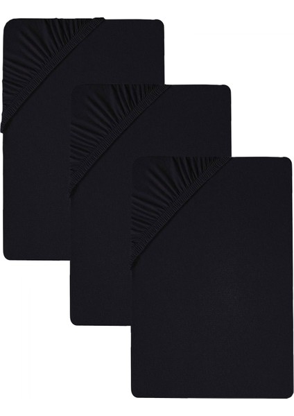 3'lü 140X200 cm Düz Pamuklu Çift Kişilik Lastikli Fitted Penye Çarşaf