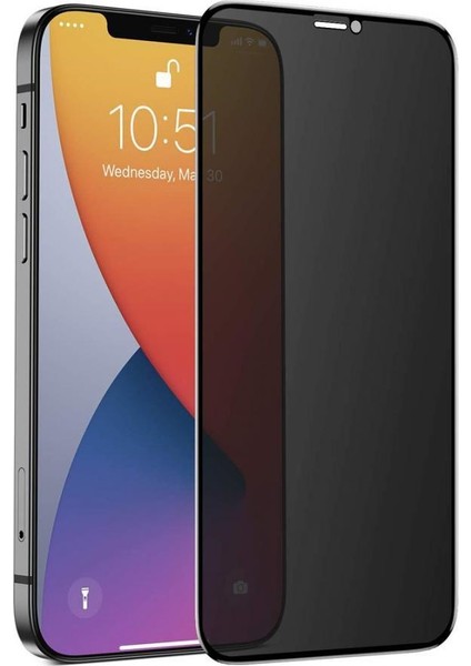 Apple iPhone 12 Pro Privacy Tam Kaplama Hayalet Cam Ekran Koruyucu Siyah