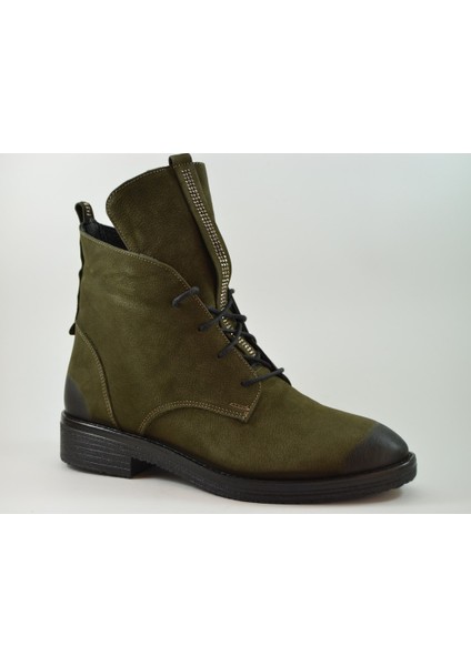 Pazzolini Yağlı Deri Haki Taşlı Fermuarlı Kadın Postal Bot modelleri