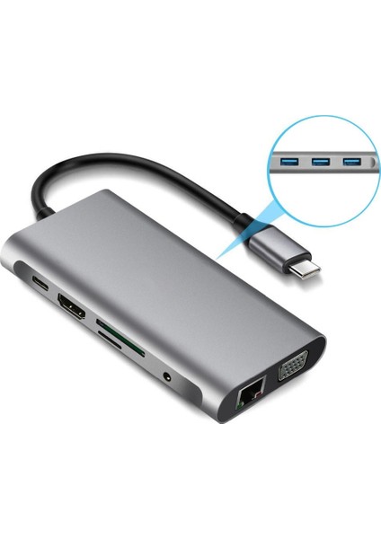 10 In 1 USB 3.0 HDMI 4K Sd Macbook Type-C Hub Çevirici Çoklayıcı