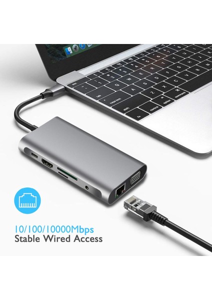 10 In 1 USB 3.0 HDMI 4K Sd Macbook Type-C Hub Çevirici Çoklayıcı