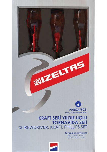 Izeltaş 4120 Kraft Seri Yıldız Uçlu Tornavida Seti 6 Parça