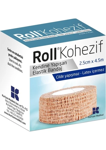 Roll Kohezif Koban Kendinden Yapışkanlı Bandaj 2.5cm x 4.5 M