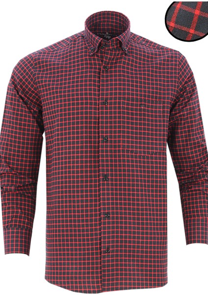 Erkek Siyah Kırmızı Uzun Kol Ekose Kareli Klasik Kesim Yaka Düğmeli Cepli Gömlek fiyatları
