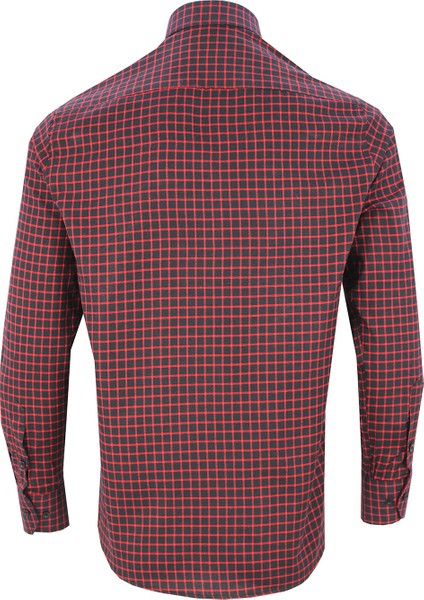 Erkek Siyah Kırmızı Uzun Kol Ekose Kareli Klasik Kesim Yaka Düğmeli Cepli Gömlek fırsatları