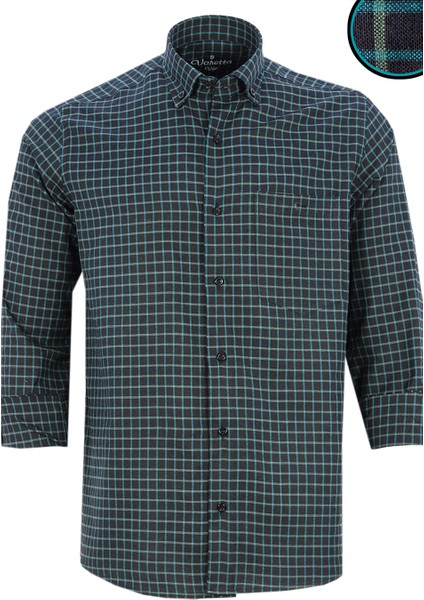 Erkek Siyah Yeşili Uzun Kol Ekose Kareli Klasik Kesim Yaka Düğmeli Cepli Gömlek fiyatları