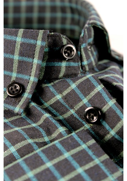 Erkek Siyah Yeşili Uzun Kol Ekose Kareli Klasik Kesim Yaka Düğmeli Cepli Gömlek modelleri