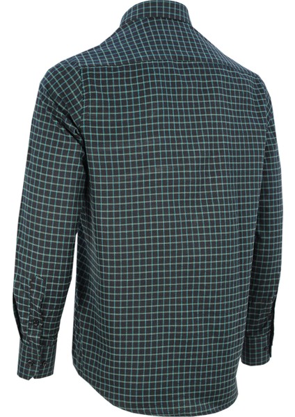 Erkek Siyah Yeşili Uzun Kol Ekose Kareli Klasik Kesim Yaka Düğmeli Cepli Gömlek fırsatları