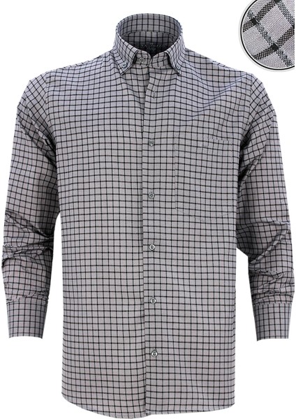 Erkek Gri Uzun Kol Ekose Kareli Klasik Kesim Yaka Düğmeli Cepli Gömlek fiyatları