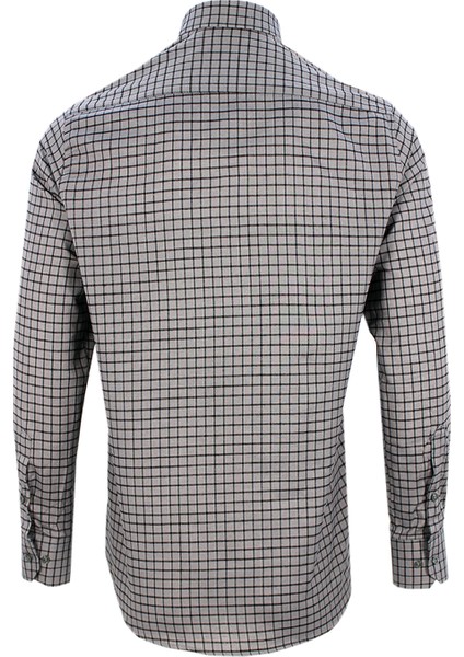 Erkek Gri Uzun Kol Ekose Kareli Klasik Kesim Yaka Düğmeli Cepli Gömlek fırsatları