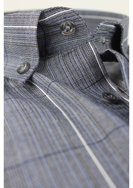 Erkek Kot Mavi Kareli Yaka Düğmeli Cepli Uzun Kollu Gömlek modelleri