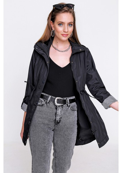 10322 Beli Büzgülü Cep Detaylı Trençkot fiyatları