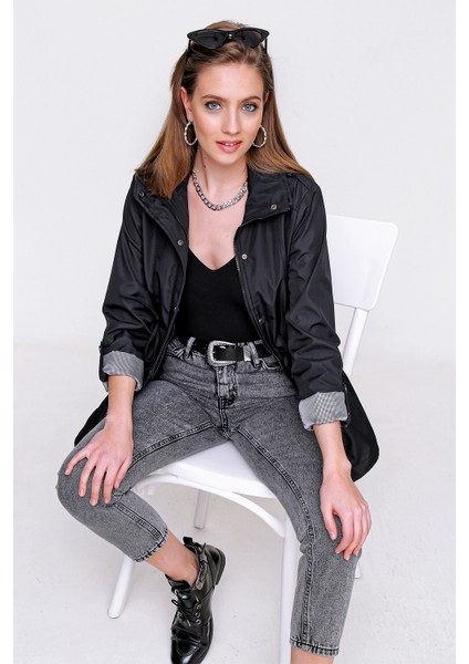 10322 Beli Büzgülü Cep Detaylı Trençkot modelleri