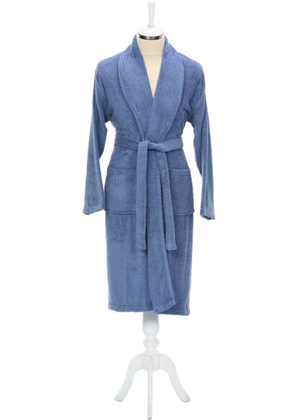 Trendy Bornoz Tek Kişilik Şal Yaka Koyu Mavi-Xl