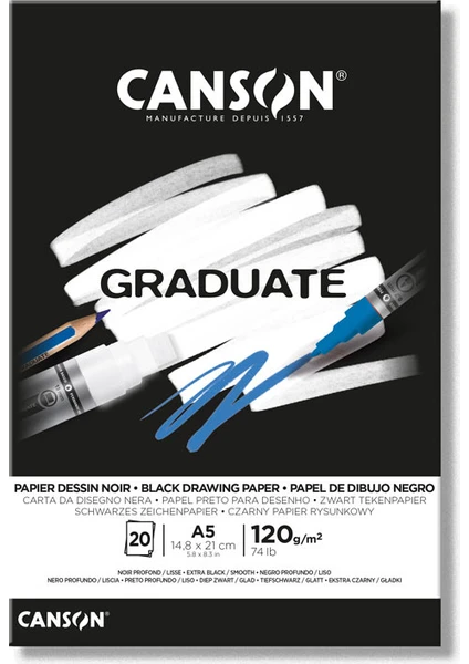 Graduate Black Drawing Eskiz Çizim Defteri Siyah Yaprak 120 gr A5 20 Yaprak