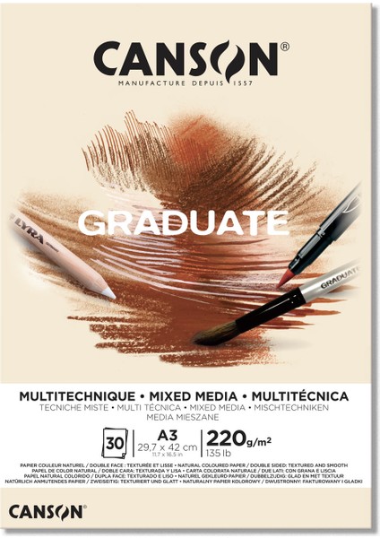 Graduate Mi x Ed Media Çok Amaçlı Çizim Defteri Natural 220 gr A3 30 Sayfa