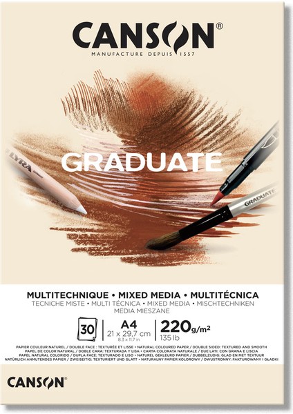 Graduate Mi x Ed Media Çok Amaçlı Çizim Defteri Natural 220 gr A4 30 Sayfa