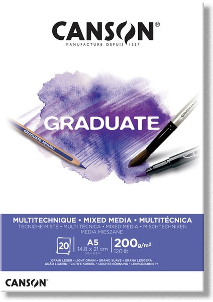 Graduate Mi x Ed Media Çok Amaçlı Eskiz Çizim Defteri 200 gr A5 20 Sayfa