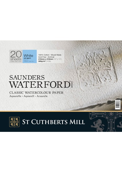 Saunders Waterford Suluboya Defteri Blok Soğuk Baskı - Orta Doku 300 gr 31 x 41 cm 20 Yaprak