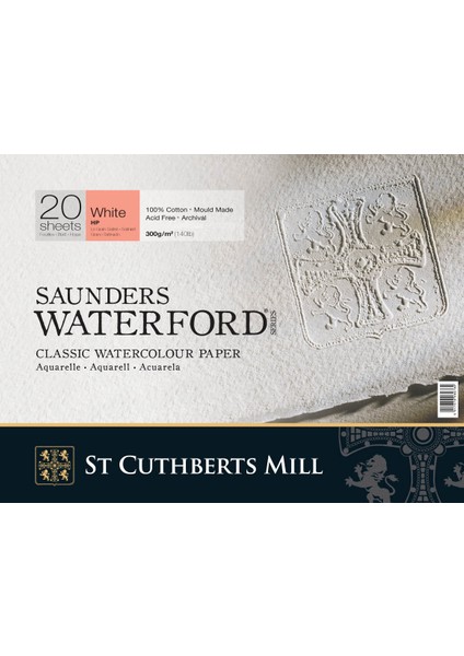 Saunders Waterford Suluboya Defteri Blok Sıcak Baskı - Düz Doku 300 gr 18 x 26 cm 20 Yaprak
