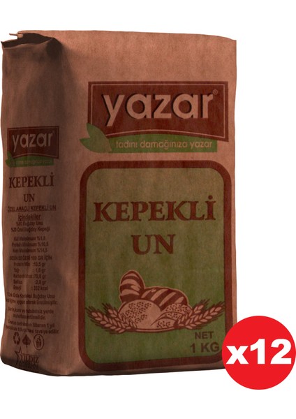 Taş Değirmende Öğütülmüş Kepekli Tam Buğday Unu 1 kg x 12 Paket