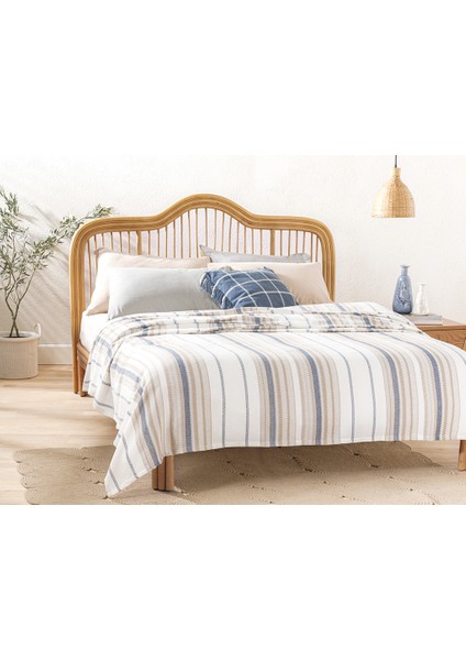 Contemporary Ipliği Boyalı Tek Kişilik Pike 150 x 220 cm Bej – Lacivert