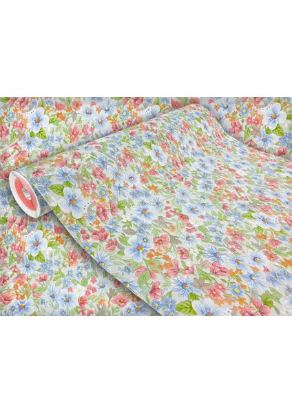 546-2403 Rengarenk Çiçek Desen Yapışkanlı Folyo (45CM x 3mt)