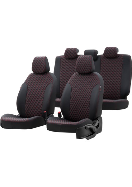 Nissan X-Trail 2007-2014 Özel Üretim Koltuk Kılıfı Amsterdam Design Deri Siyah - Kırmızı