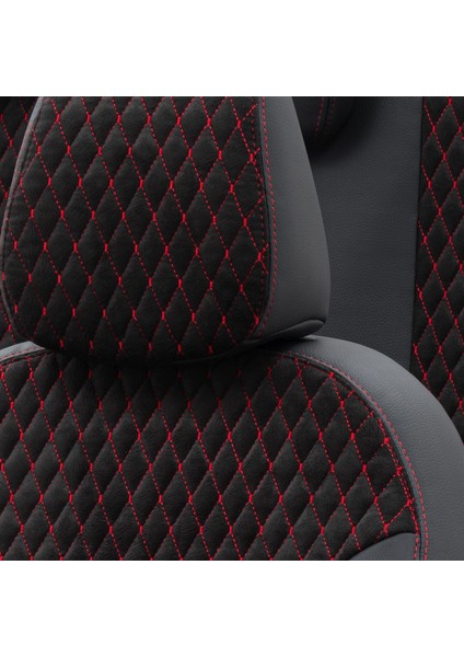 Volkswagen Transporter T-5 2004-2015 5+1 (6 Kişi) Özel Üretim Koltuk Kılıfı Amsterdam Design Tay Tüyü Siyah - Kırmızı indirimleri