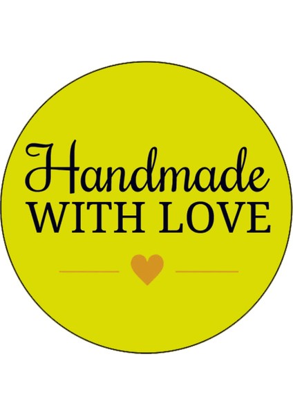 Fosforlu Sarı Handmade With Love Yazılı Sticker(4x4 Cm)