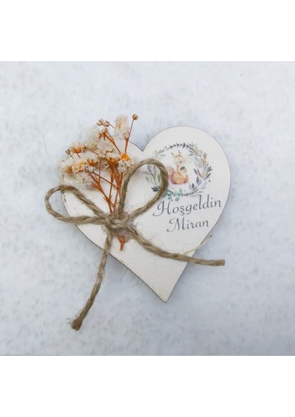 30 Adet Ahşap Kalp Uv Baskılı Kuru Çiçek Süslü Bebek Şekeri Bebek Magnetleri