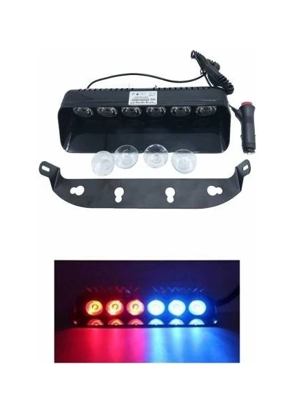 Vendor Tuning Vendortuning Araç Içi Vantuzlu Çakar Lamba Kırmızı - Mavi Renk 6 LED 12V