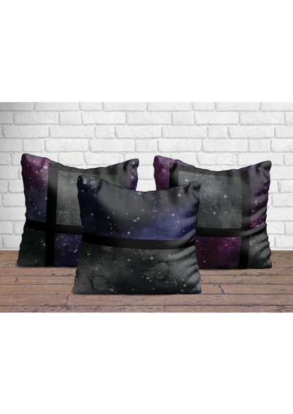 Albanhome Mor-Gri Galaksi Temalı Üçlü Yastık Kılıfı Seti