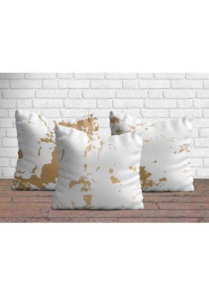 Albanhome Beyaz-Gold Detaylı Üçlü Yastık Kılıfı Seti