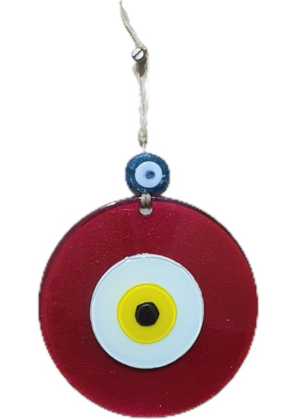 Nazar Boncuklu Kırmızı 12CM Çaplı Füzyon Cam Duvar Süsü